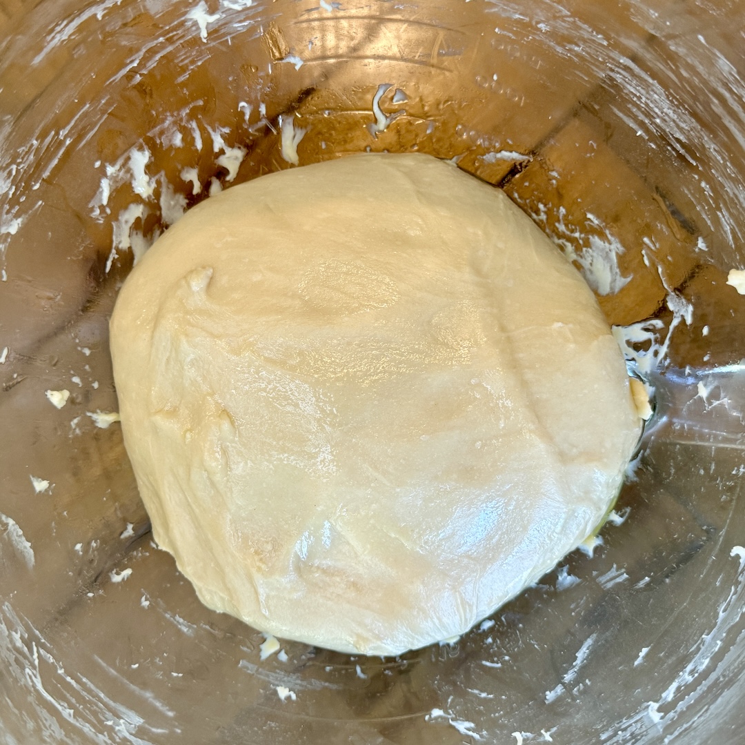 Cinnamon roll dough mixed and ready to ferment overnight