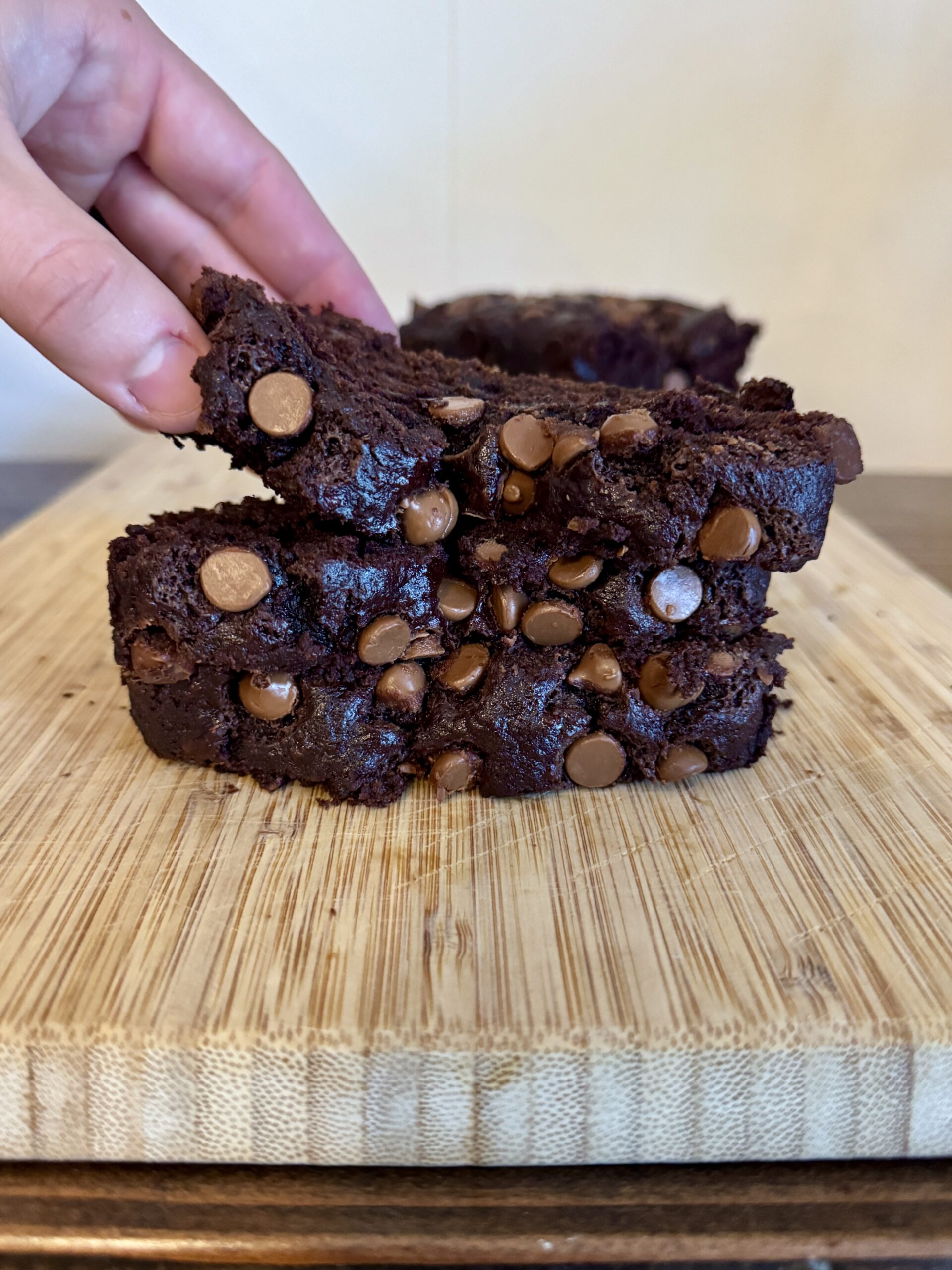 Stacked slices of chocolate banana bread