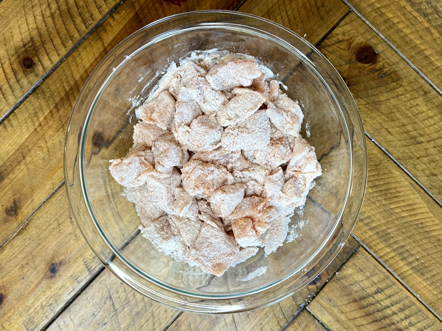 Chicken nuggets coated in flour mixture