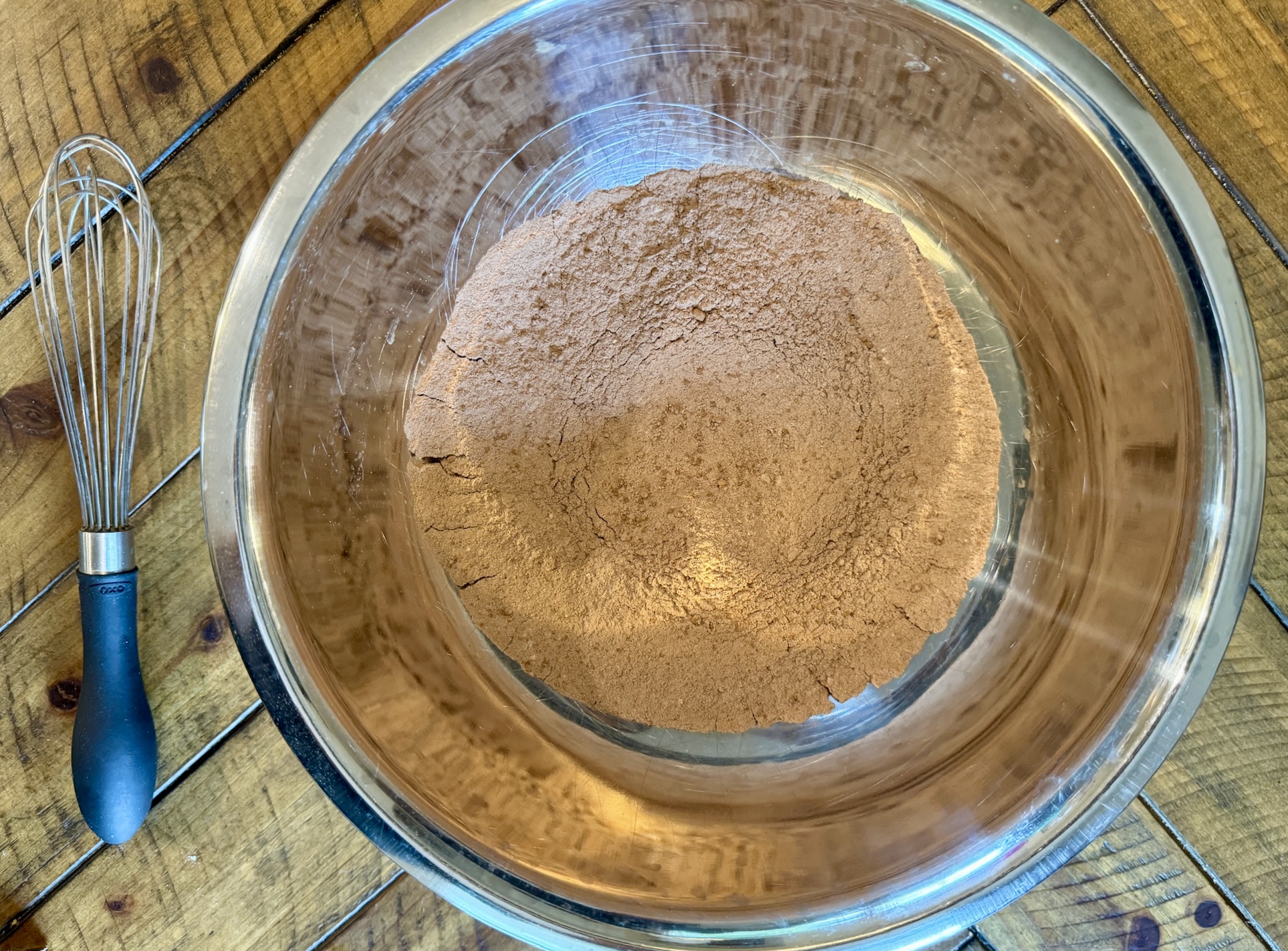 Mixing dry ingredients for chocolate banana bread