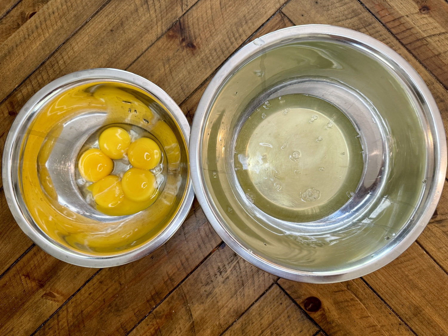 Separated egg yolks and egg whites