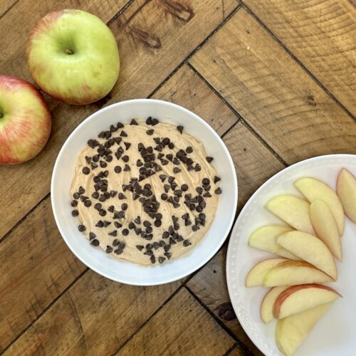 Mixed up high protein apple dip with chocolate chips