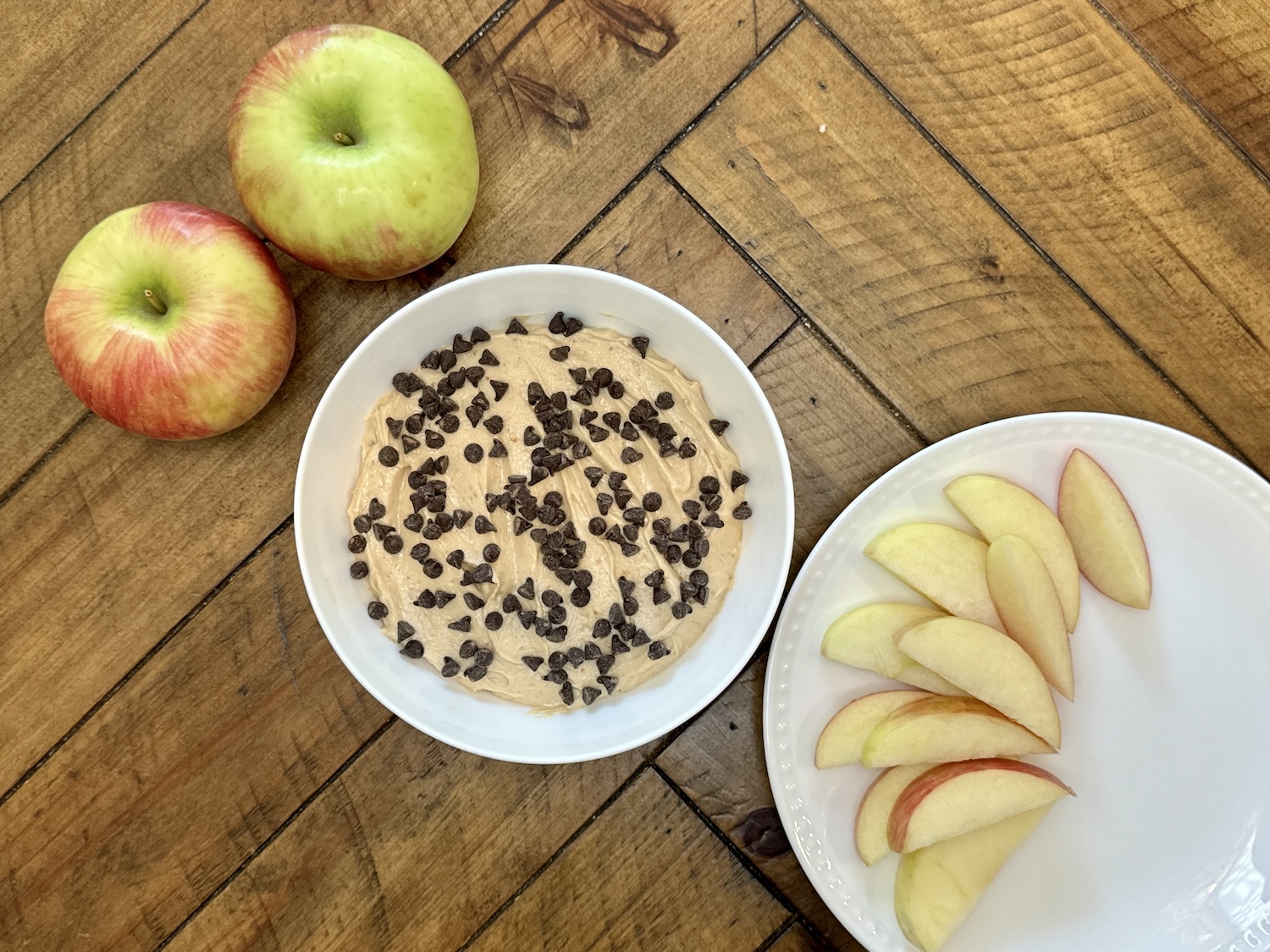 Mixed up high protein apple dip with chocolate chips