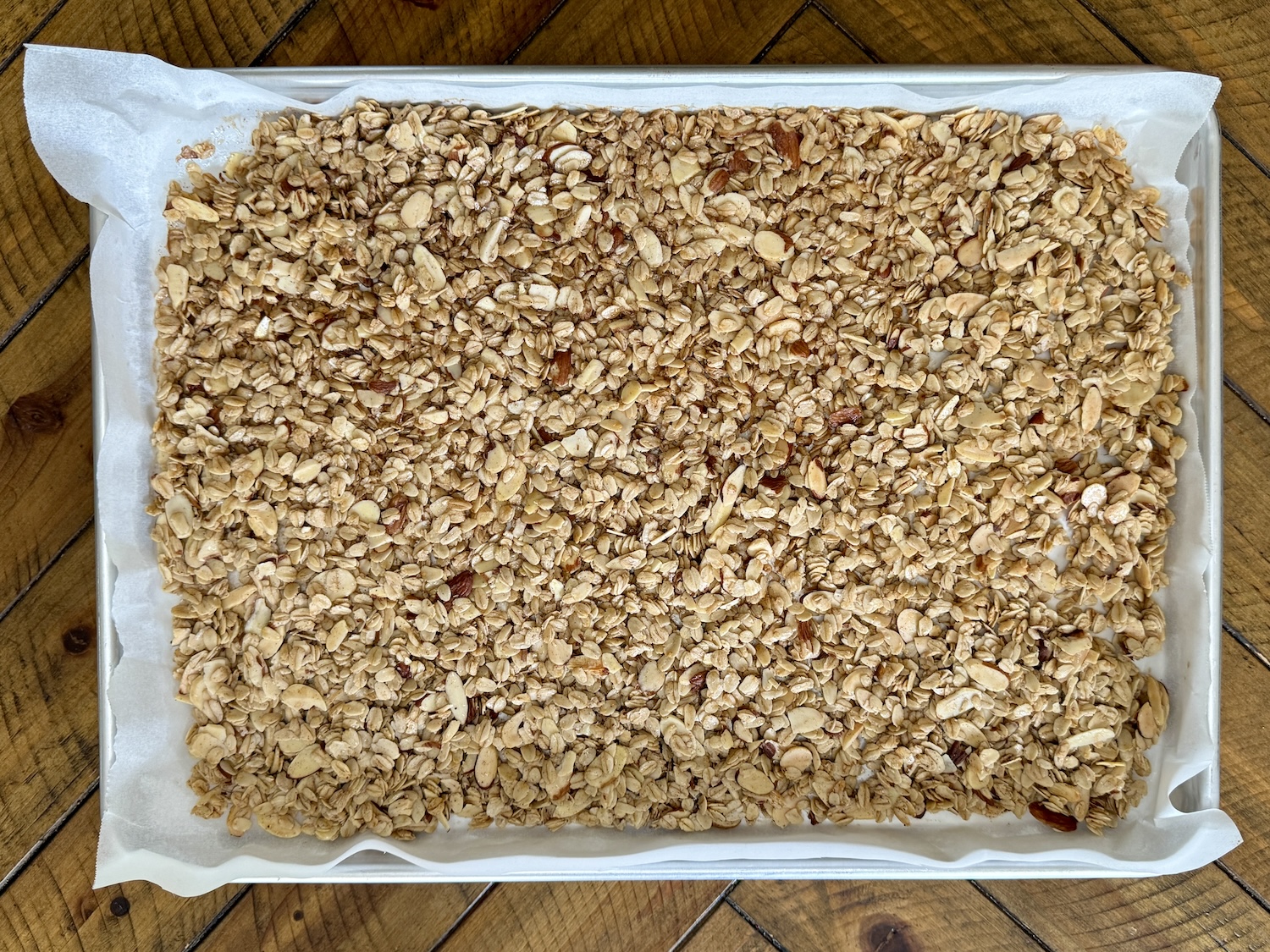 granola freshly baked from the oven