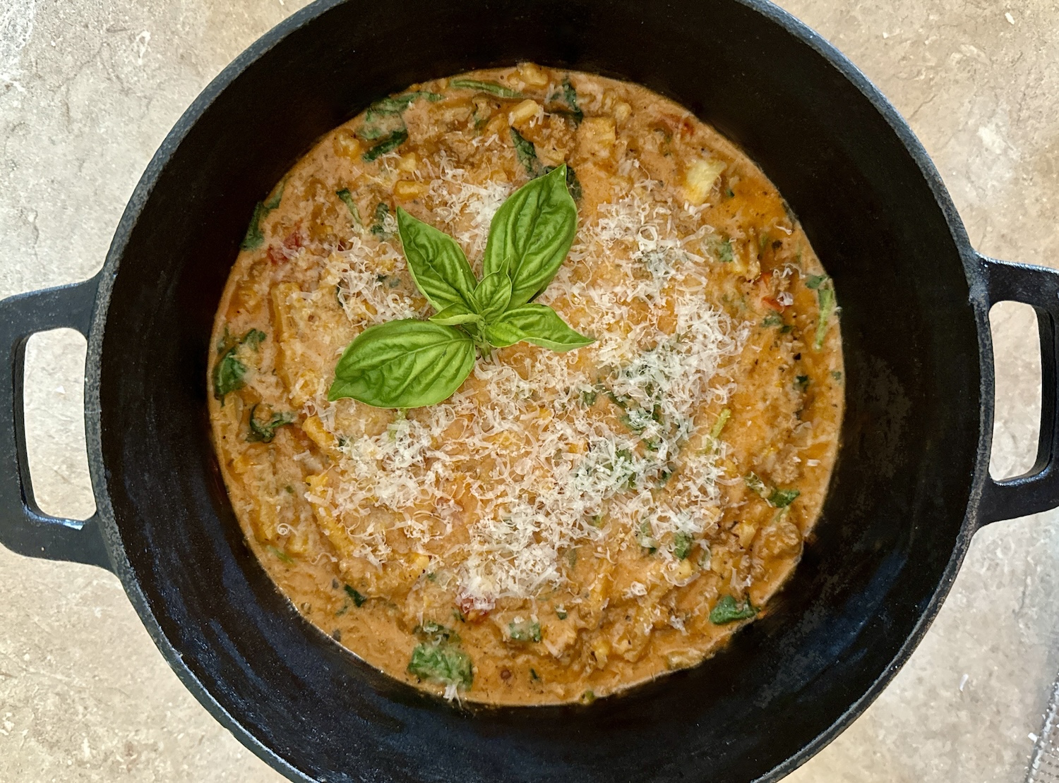 one pot creamy pasta in cast iron dutch oven