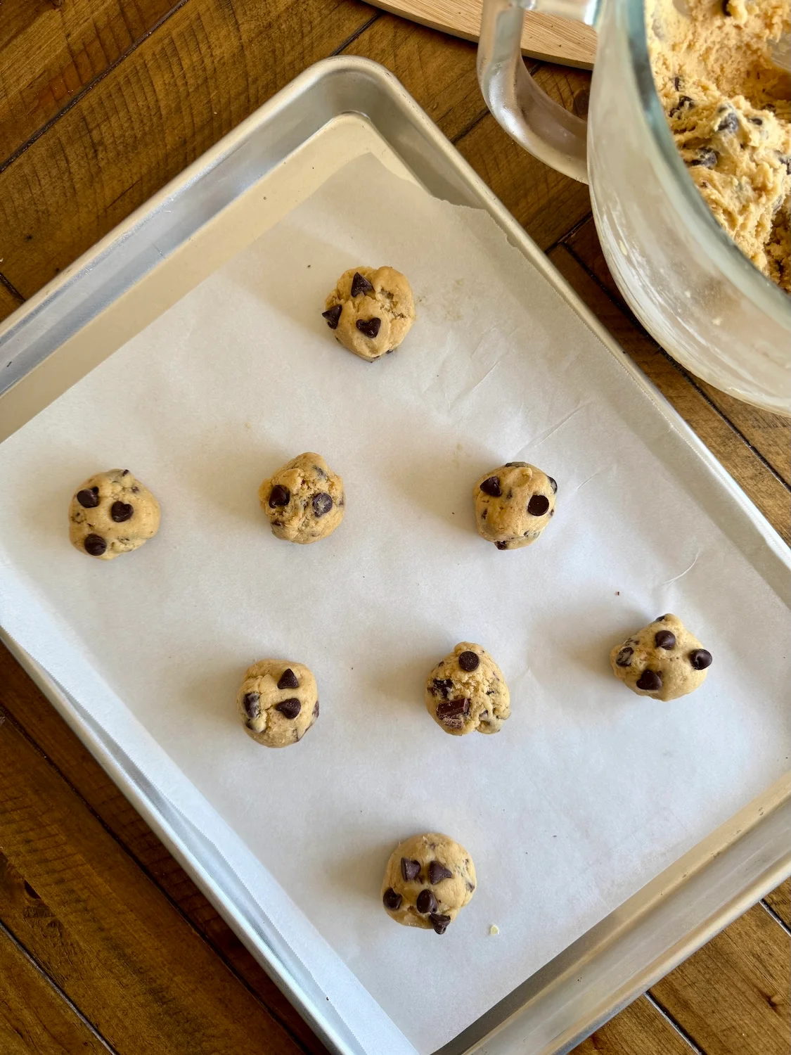 cookie-dough-balls-on-baking-sheet Banana Oatmeal Pancakes